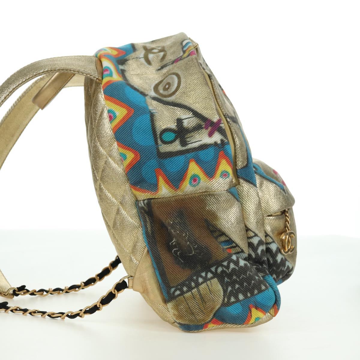 CHANEL Graphic Backpack Coated Canvas Gold CC Auth 177236SM