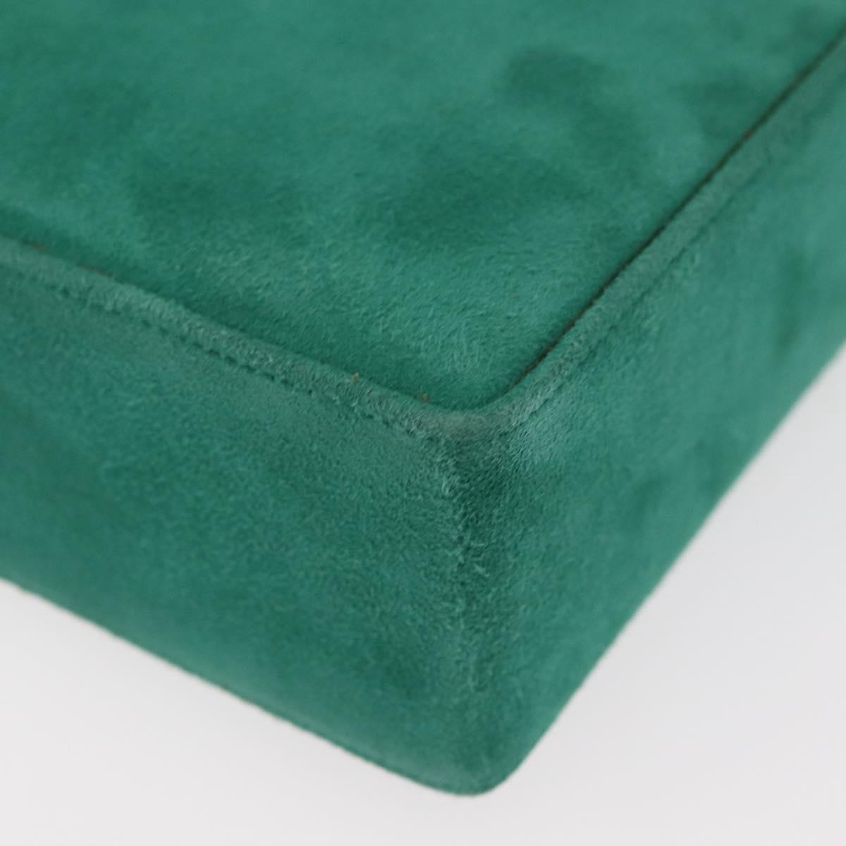 Christian Dior Chain Shoulder Bag Suede Green Gold Auth 177237A
