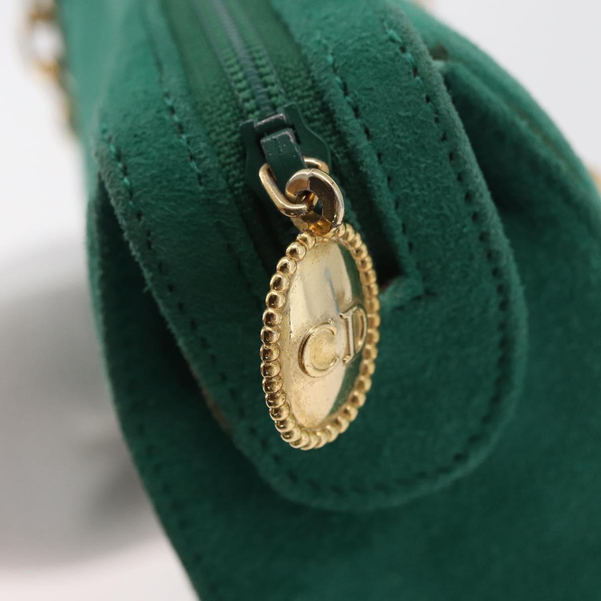 Christian Dior Chain Shoulder Bag Suede Green Gold Auth 177237A