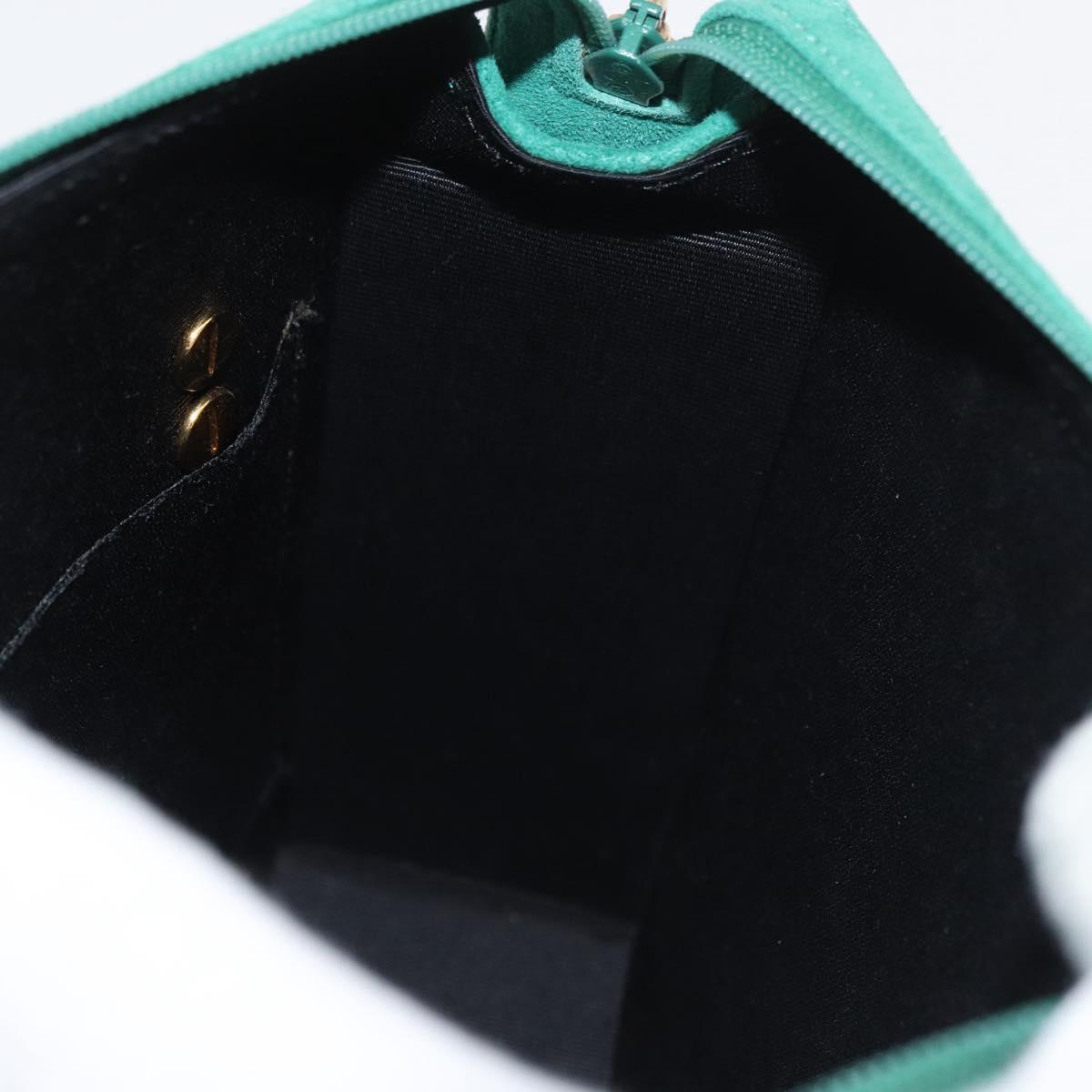 Christian Dior Chain Shoulder Bag Suede Green Gold Auth 177237A