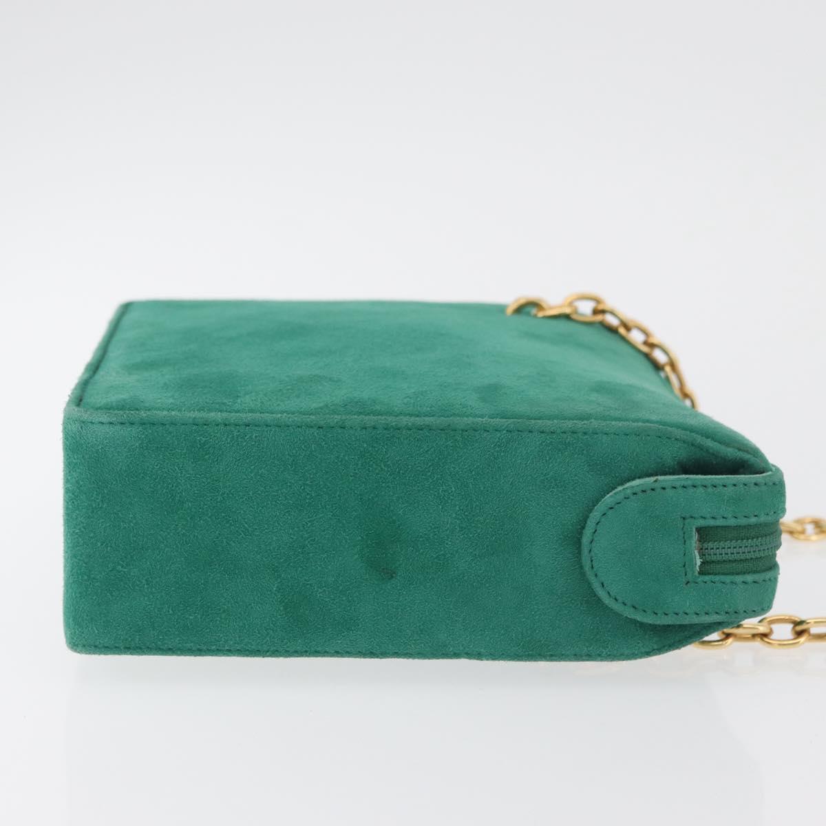 Christian Dior Chain Shoulder Bag Suede Green Gold Auth 177237A
