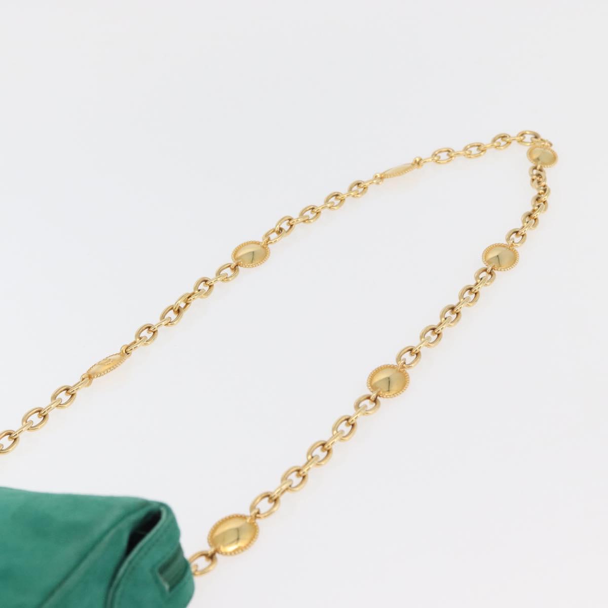 Christian Dior Chain Shoulder Bag Suede Green Gold Auth 177237A