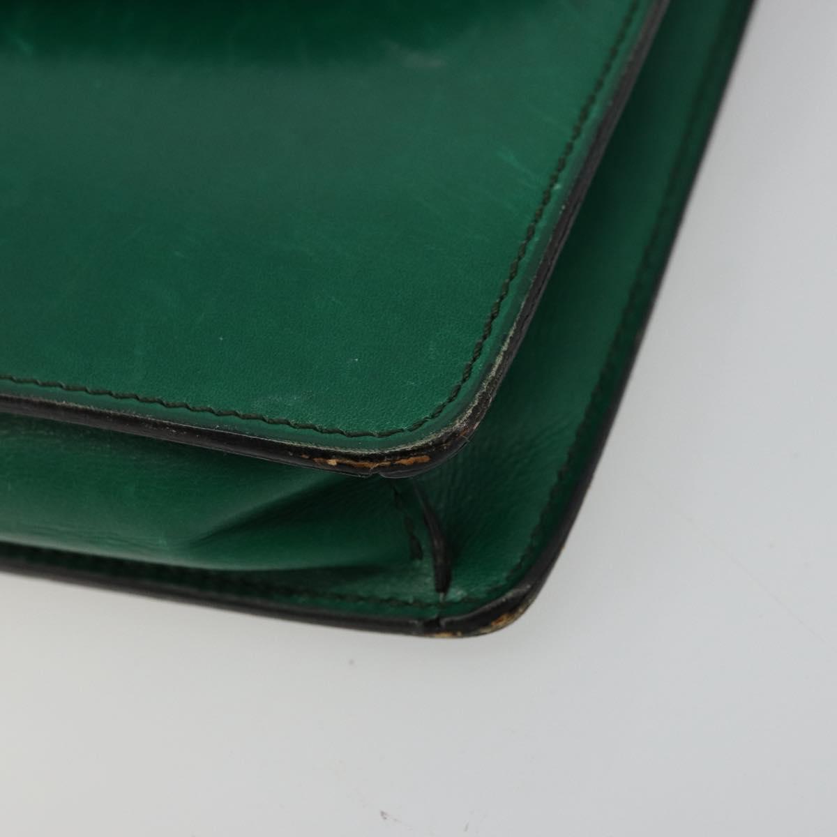 CELINE Chain Shoulder Bag Leather Green Gold Auth 177238A