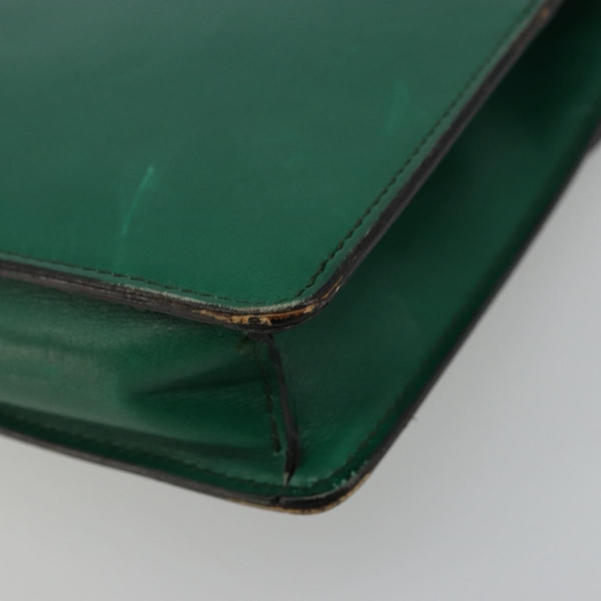 CELINE Chain Shoulder Bag Leather Green Gold Auth 177238A