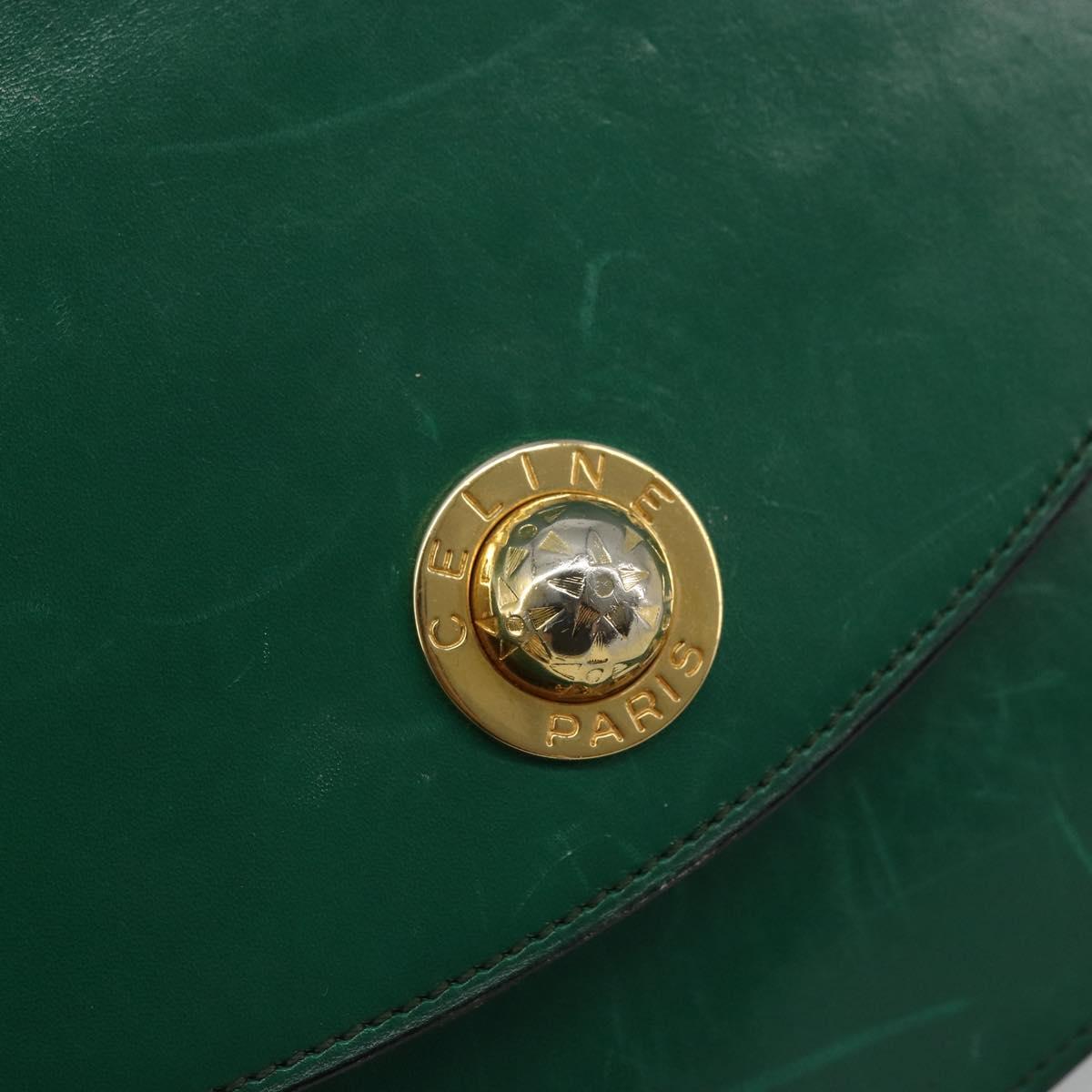 CELINE Chain Shoulder Bag Leather Green Gold Auth 177238A
