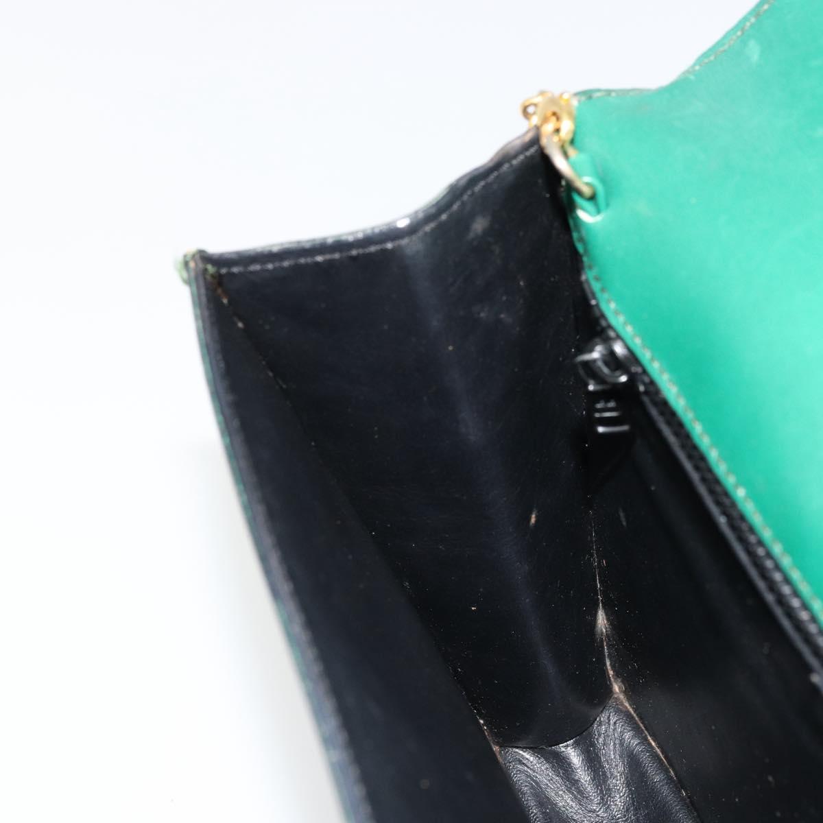 CELINE Chain Shoulder Bag Leather Green Gold Auth 177238A
