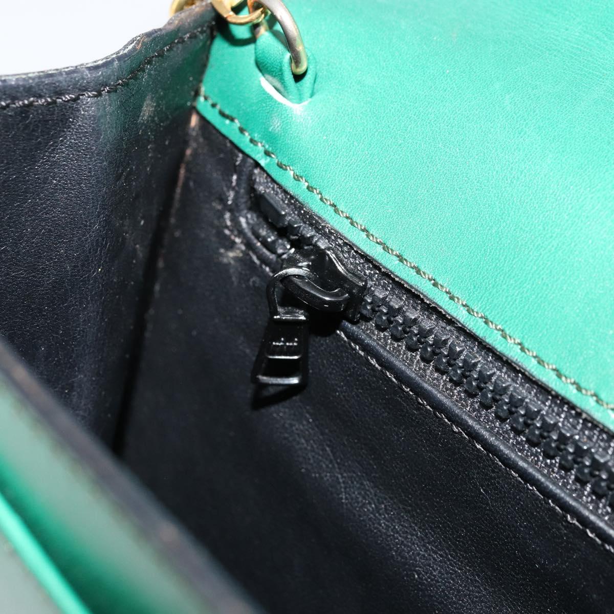 CELINE Chain Shoulder Bag Leather Green Gold Auth 177238A