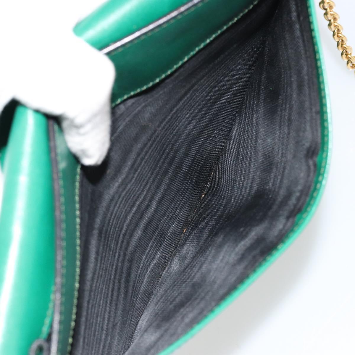 CELINE Chain Shoulder Bag Leather Green Gold Auth 177238A