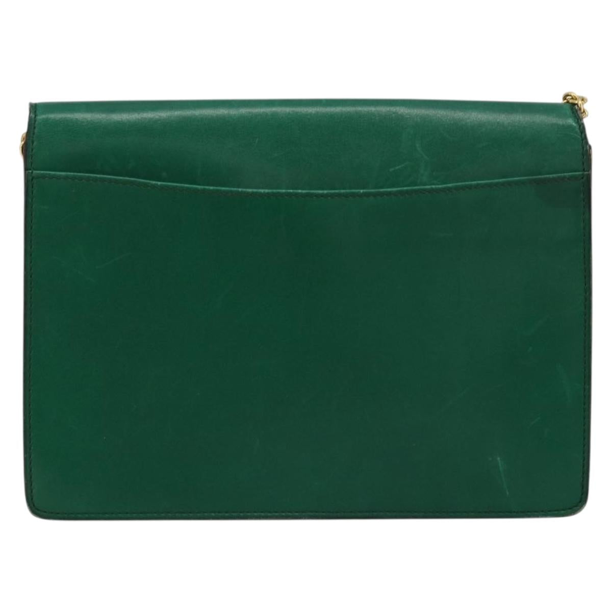CELINE Chain Shoulder Bag Leather Green Gold Auth 177238A