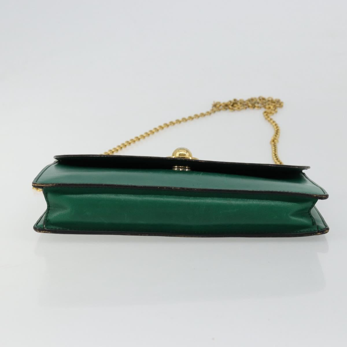 CELINE Chain Shoulder Bag Leather Green Gold Auth 177238A