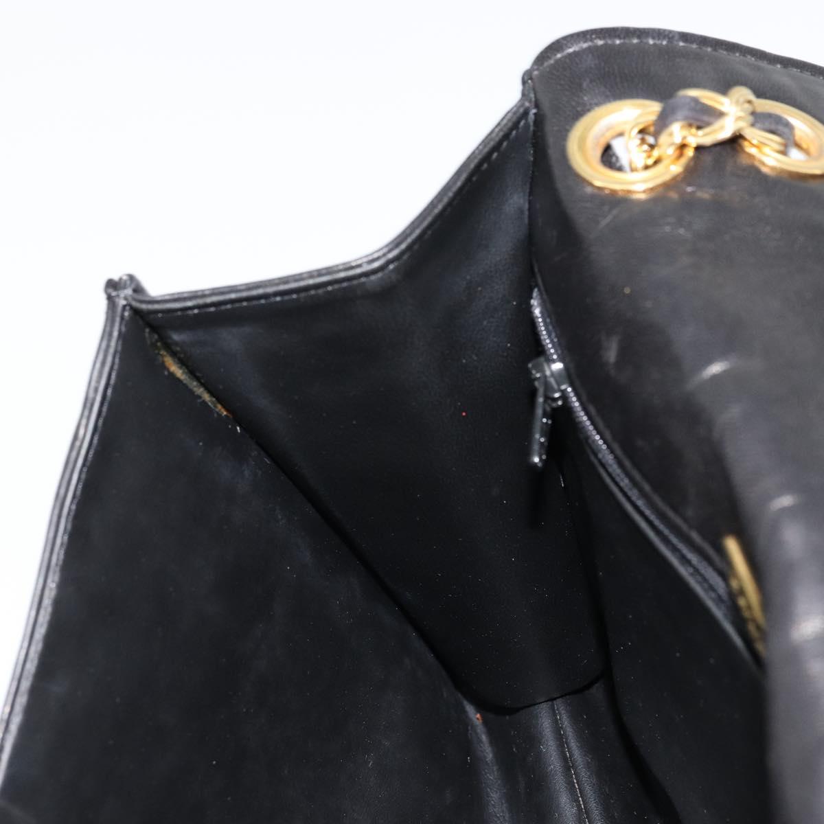 BALLY Chain Shoulder Bag Leather Black Gold Auth 177239A