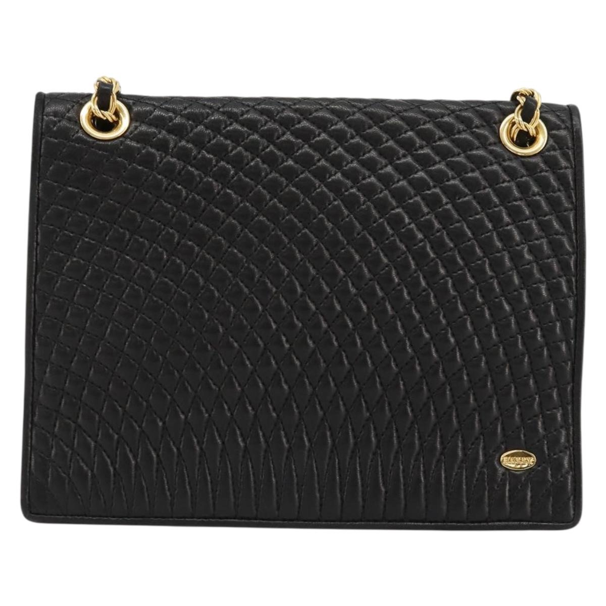 BALLY Chain Shoulder Bag Leather Black Gold Auth 177239A