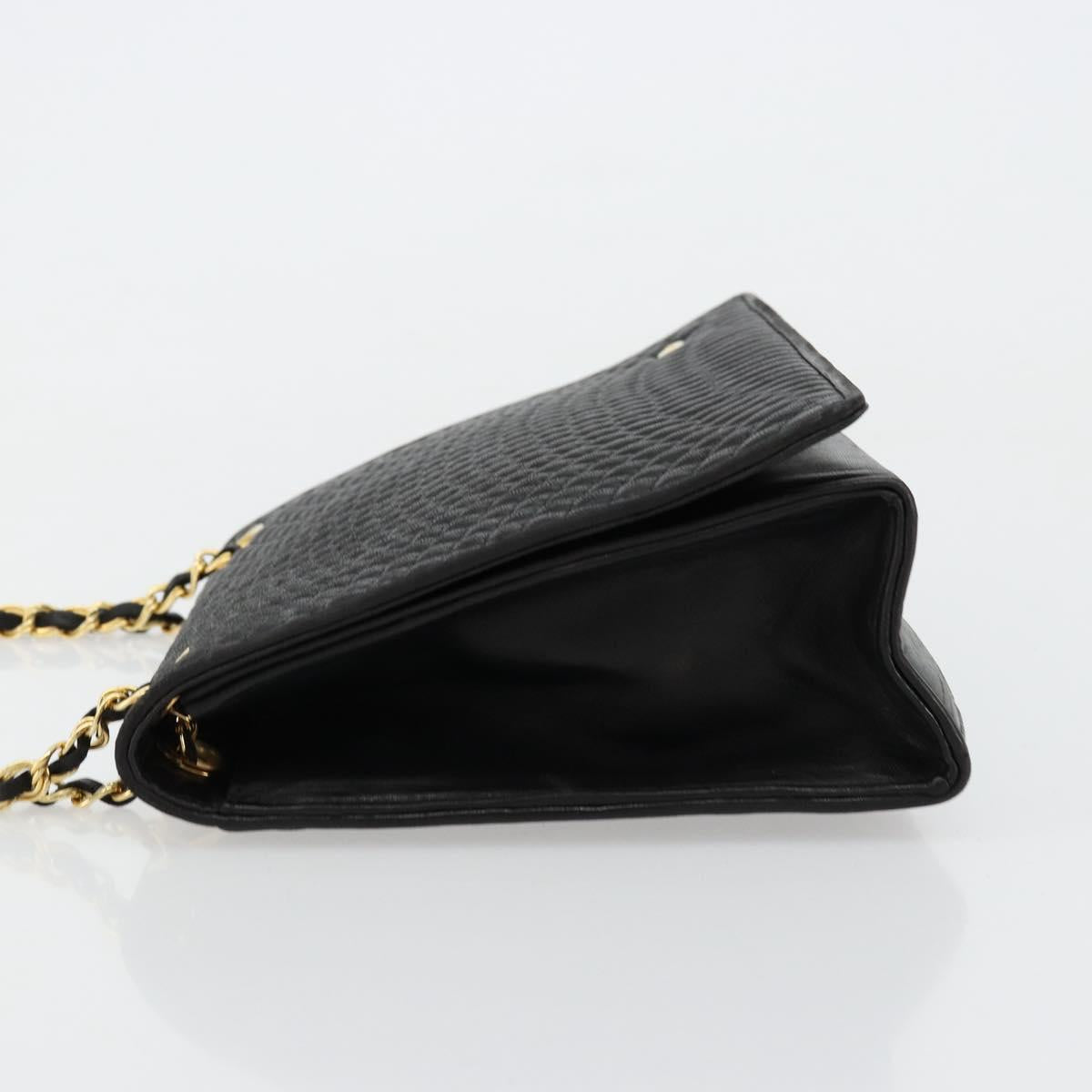 BALLY Chain Shoulder Bag Leather Black Gold Auth 177239A