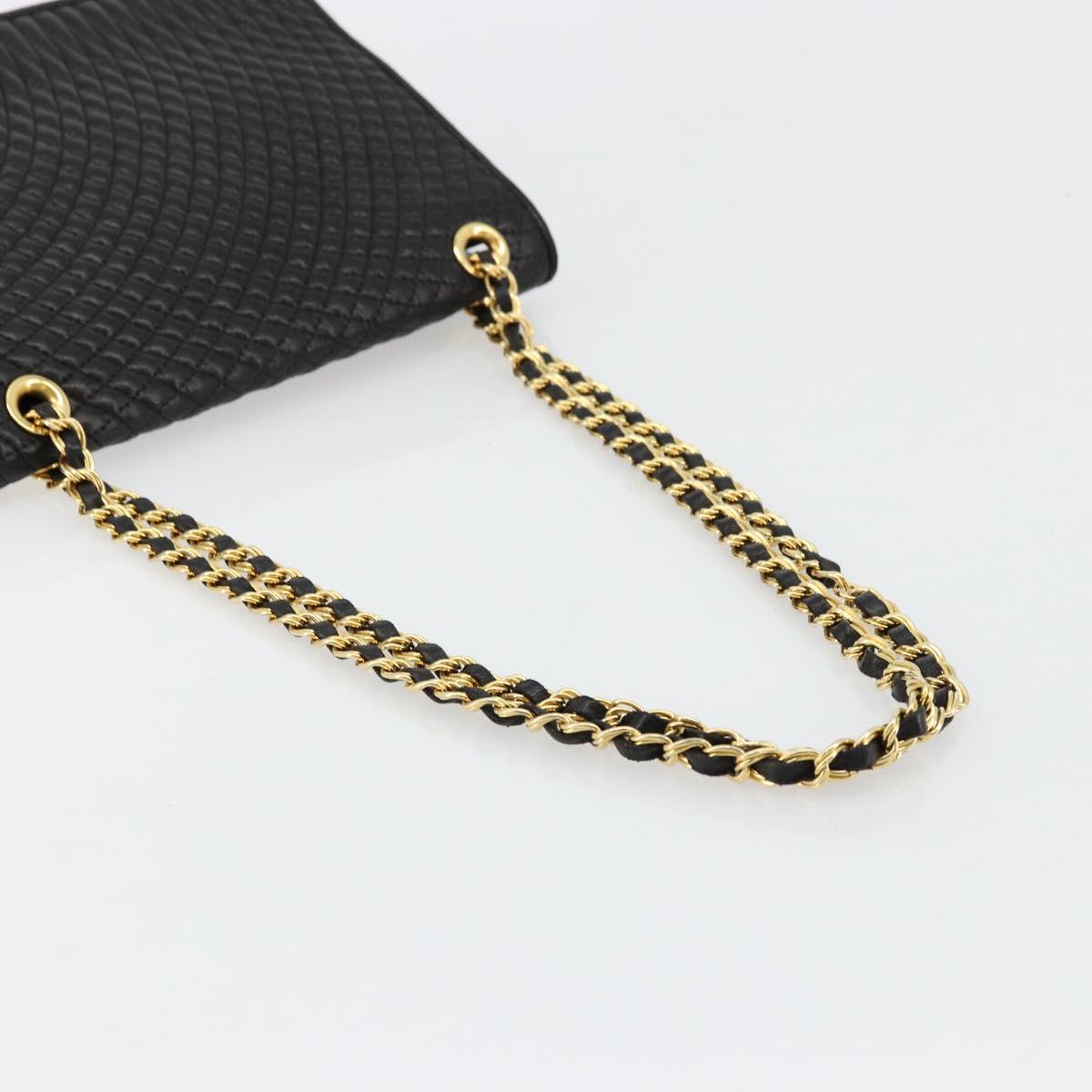 BALLY Chain Shoulder Bag Leather Black Gold Auth 177239A
