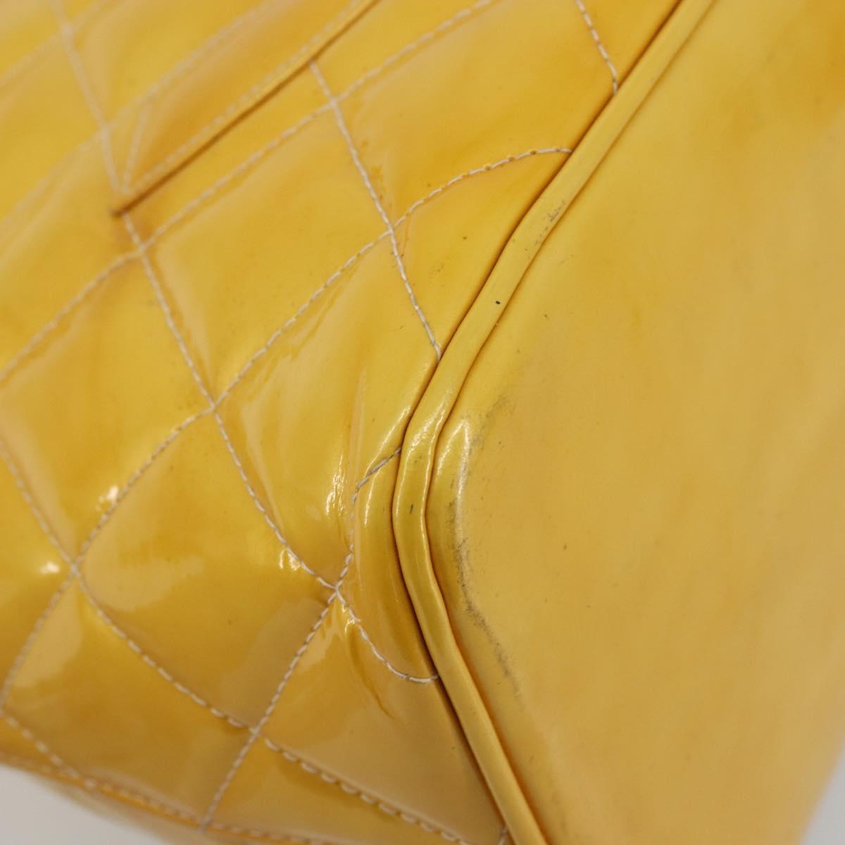 CHANEL Standard Tote Bag Patent leather Yellow CC Auth 177242