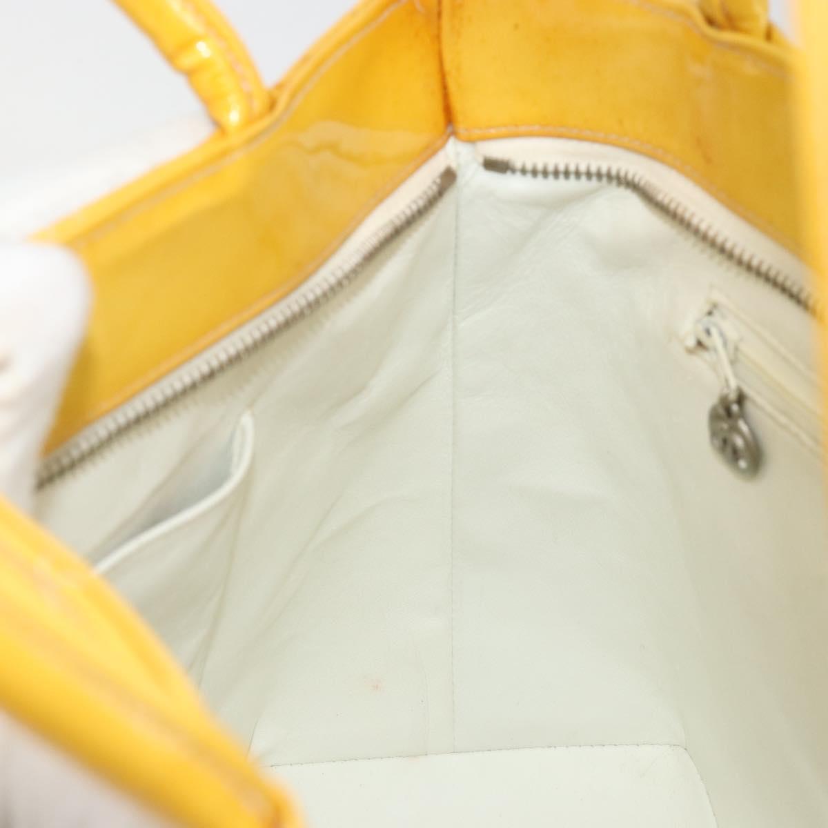 CHANEL Standard Tote Bag Patent leather Yellow CC Auth 177242