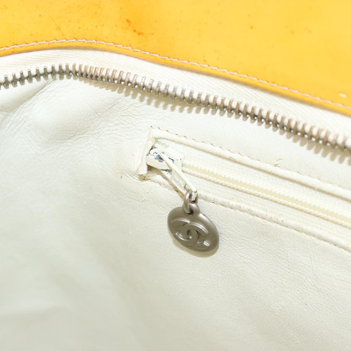 CHANEL Standard Tote Bag Patent leather Yellow CC Auth 177242