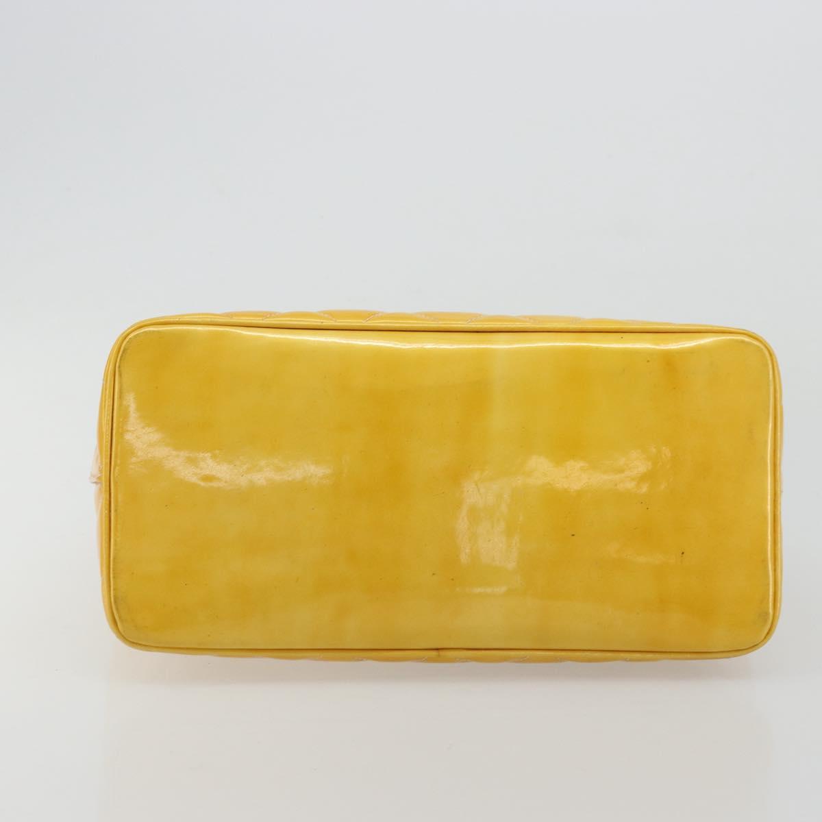 CHANEL Standard Tote Bag Patent leather Yellow CC Auth 177242