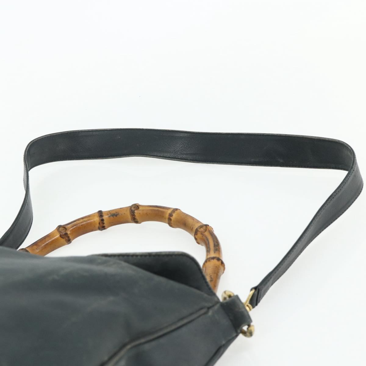 GUCCI Bamboo Shoulder Bag Leather 2way Black Gold Auth 177243