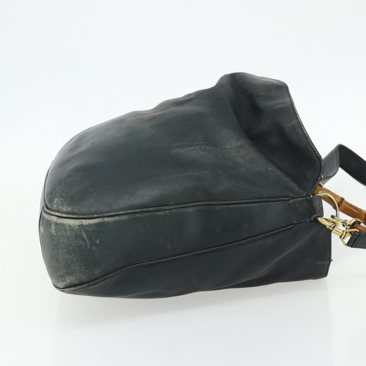 GUCCI Bamboo Shoulder Bag Leather 2way Black Gold Auth 177243