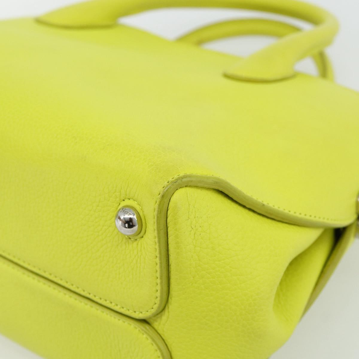 Christian Dior Open Bar Hand Bag Leather Yellow Silver Auth 177259A