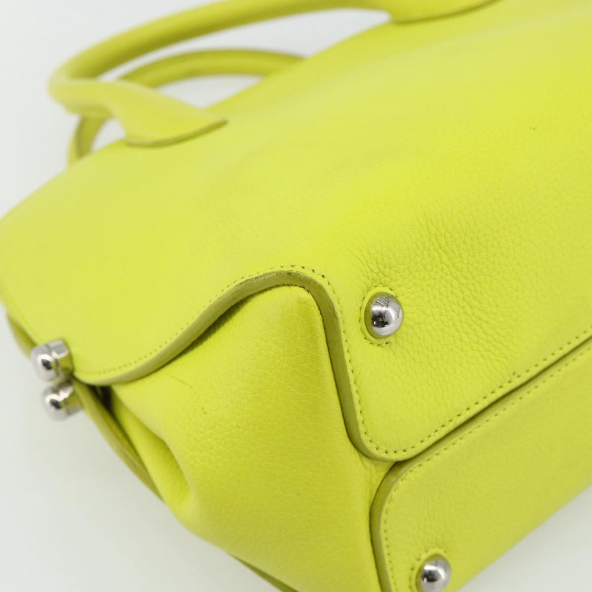 Christian Dior Open Bar Hand Bag Leather Yellow Silver Auth 177259A