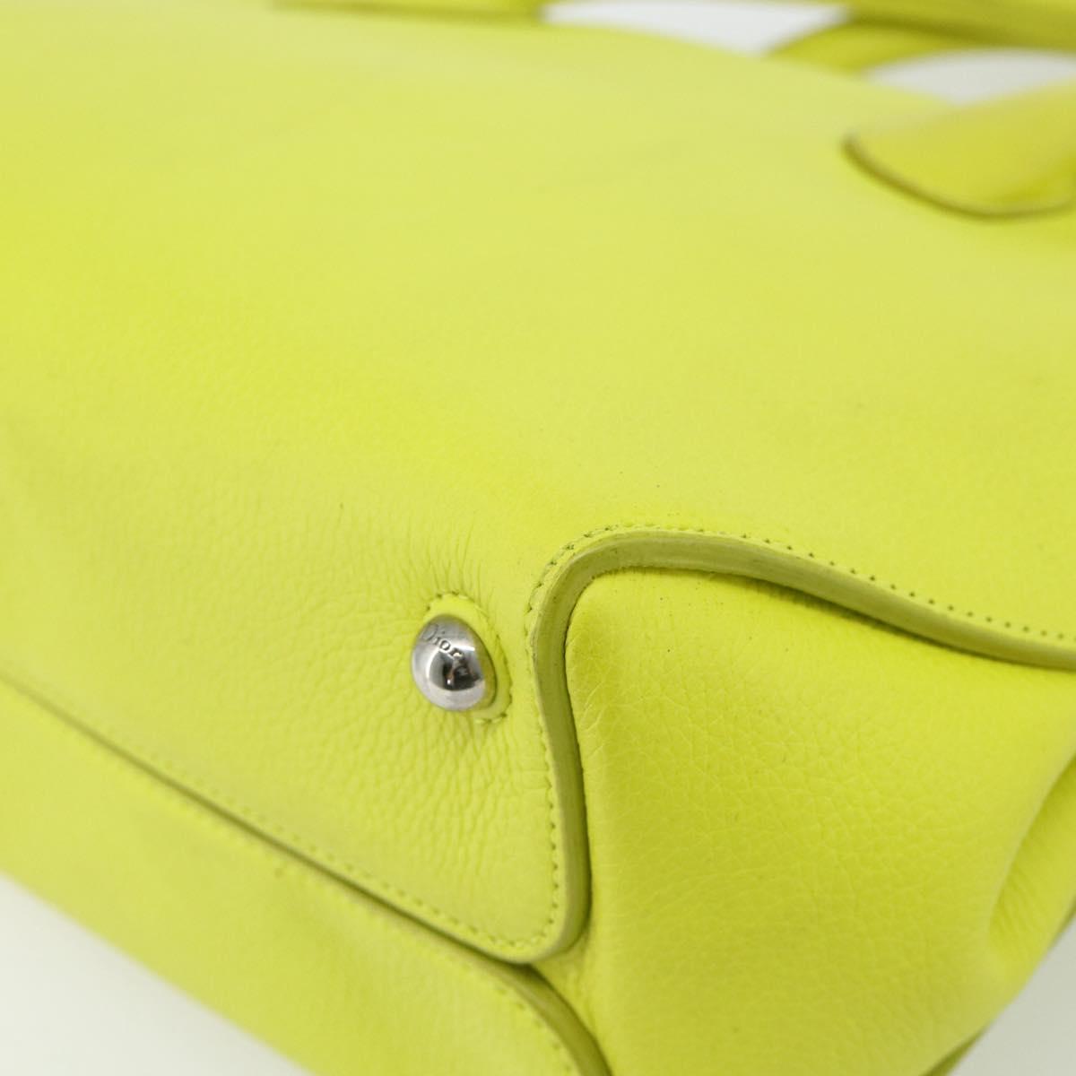 Christian Dior Open Bar Hand Bag Leather Yellow Silver Auth 177259A