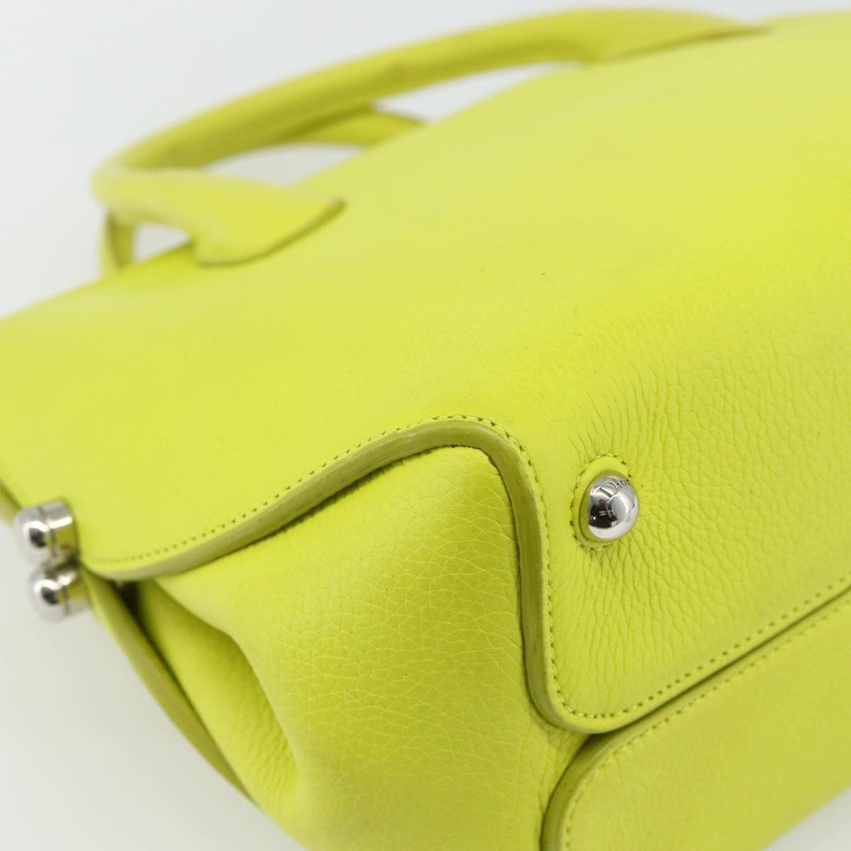 Christian Dior Open Bar Hand Bag Leather Yellow Silver Auth 177259A