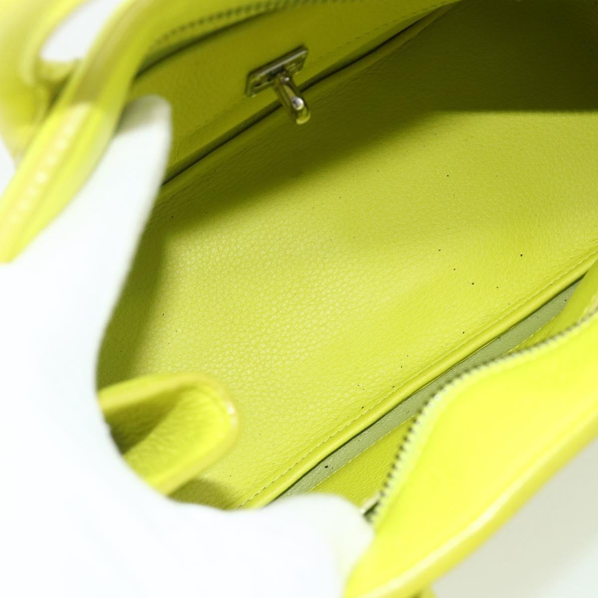 Christian Dior Open Bar Hand Bag Leather Yellow Silver Auth 177259A