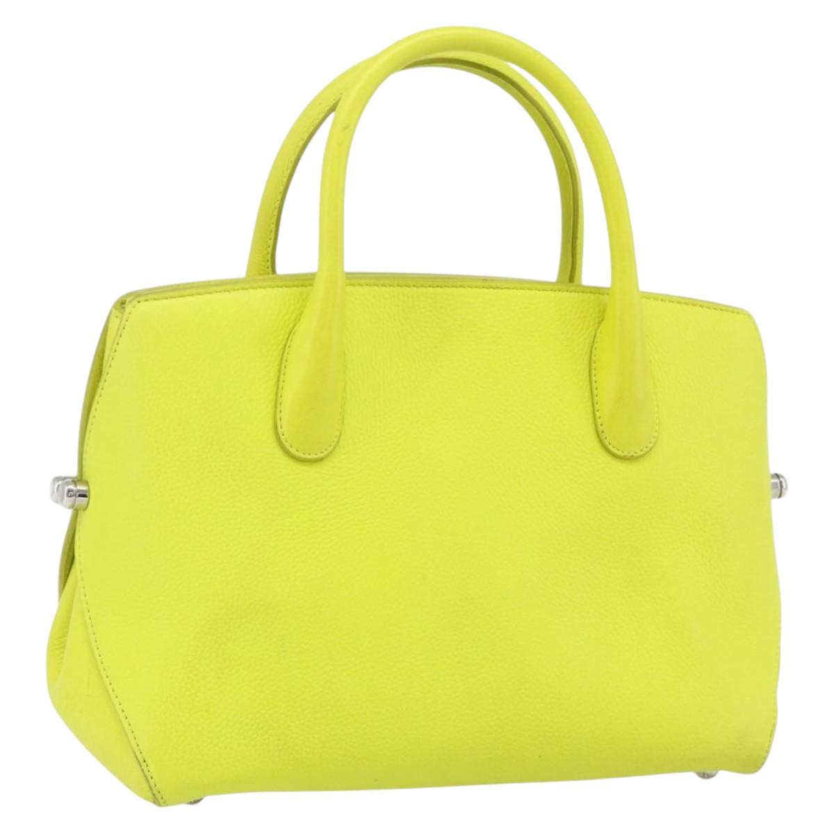 Christian Dior Open Bar Hand Bag Leather Yellow Silver Auth 177259A