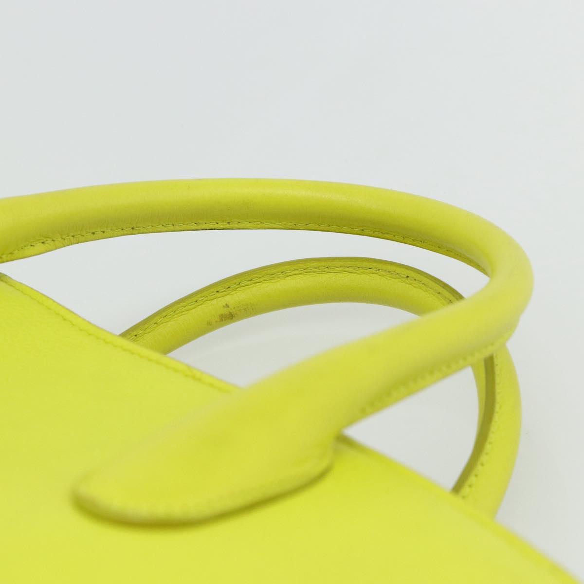 Christian Dior Open Bar Hand Bag Leather Yellow Silver Auth 177259A