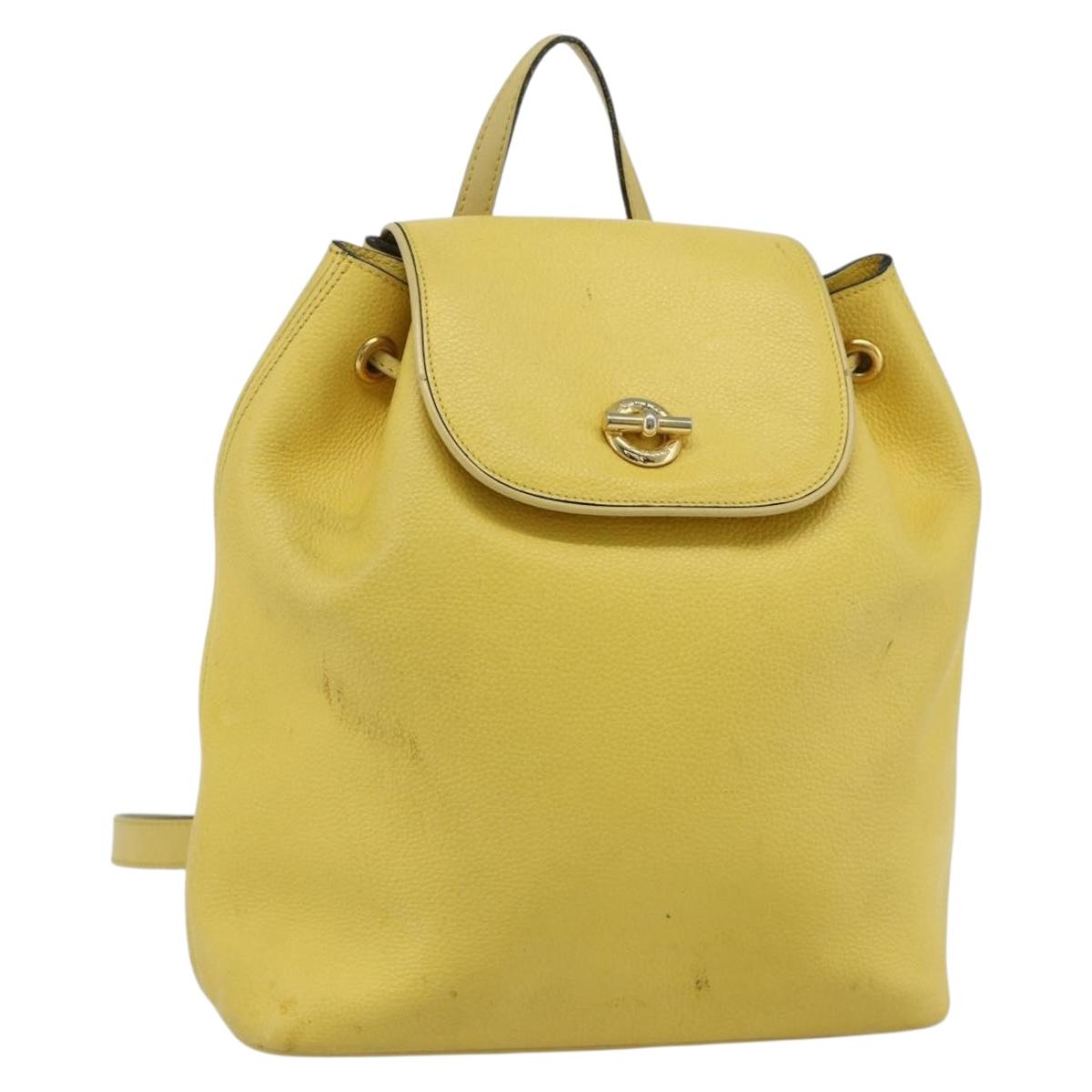 CELINE Backpack Leather Yellow Gold Auth 177264