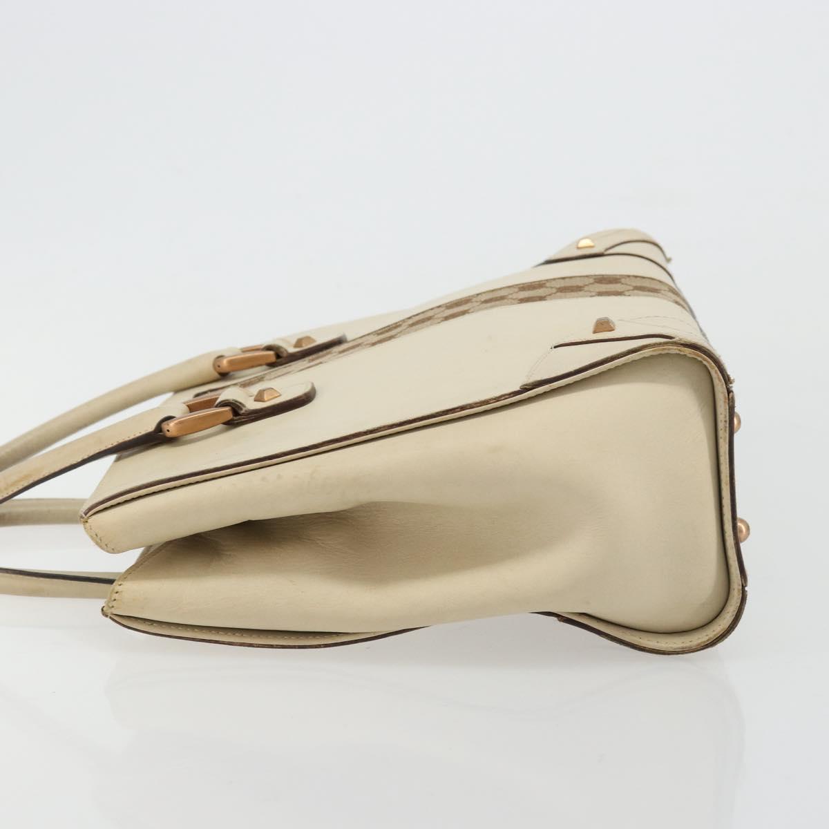GUCCI GG Canvas Hand Bag Leather Beige Gold 120895 Auth 177265