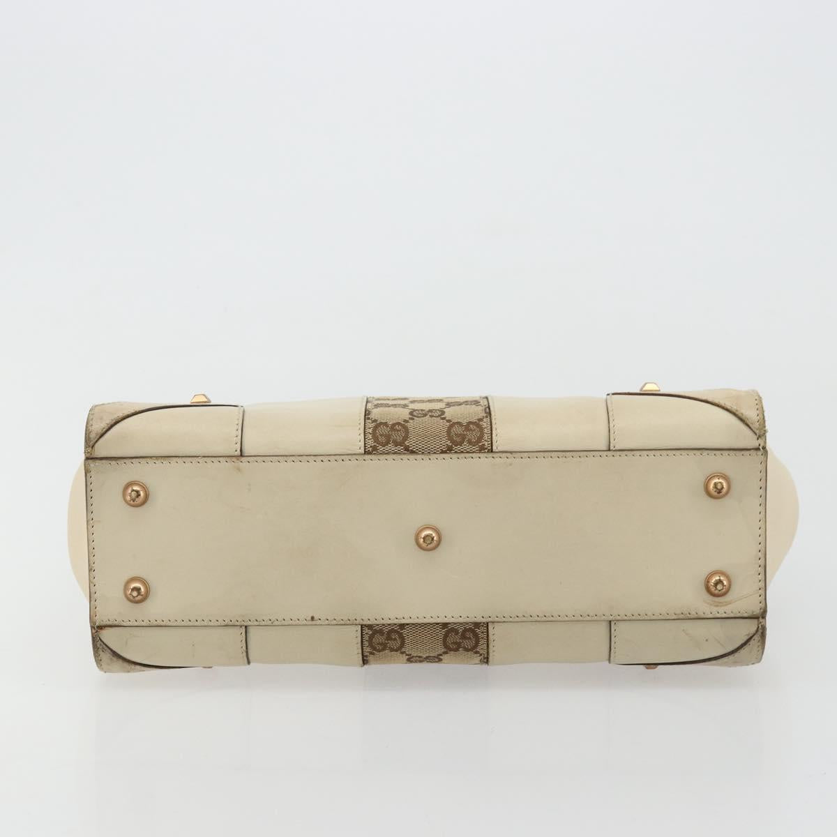 GUCCI GG Canvas Hand Bag Leather Beige Gold 120895 Auth 177265