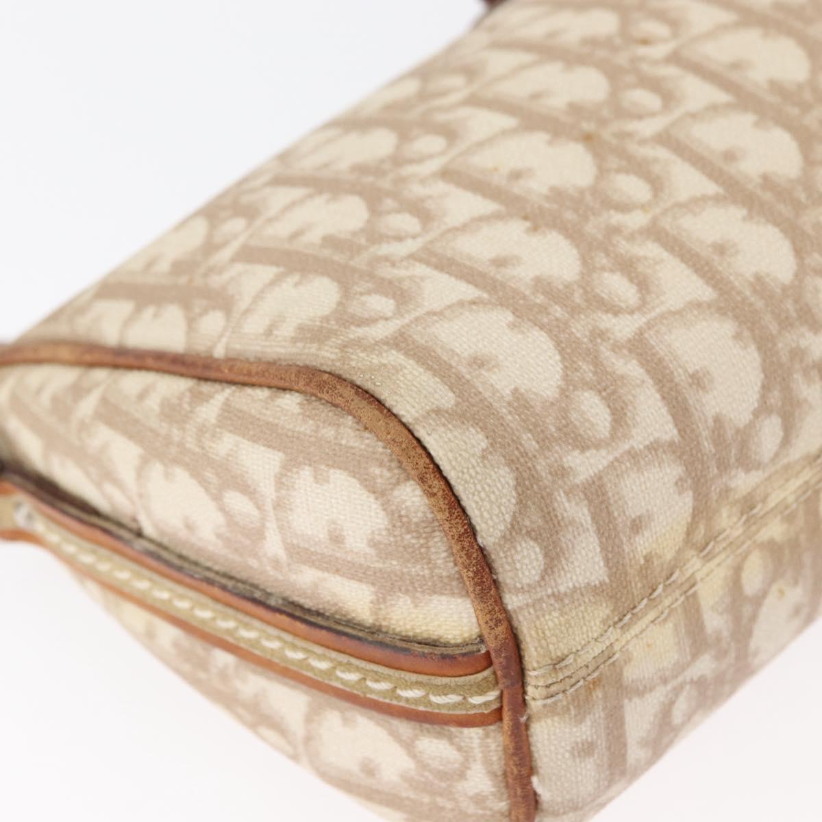 Christian Dior Trotter Canvas Romantic Shoulder Bag PVC Beige Silver Auth 177266