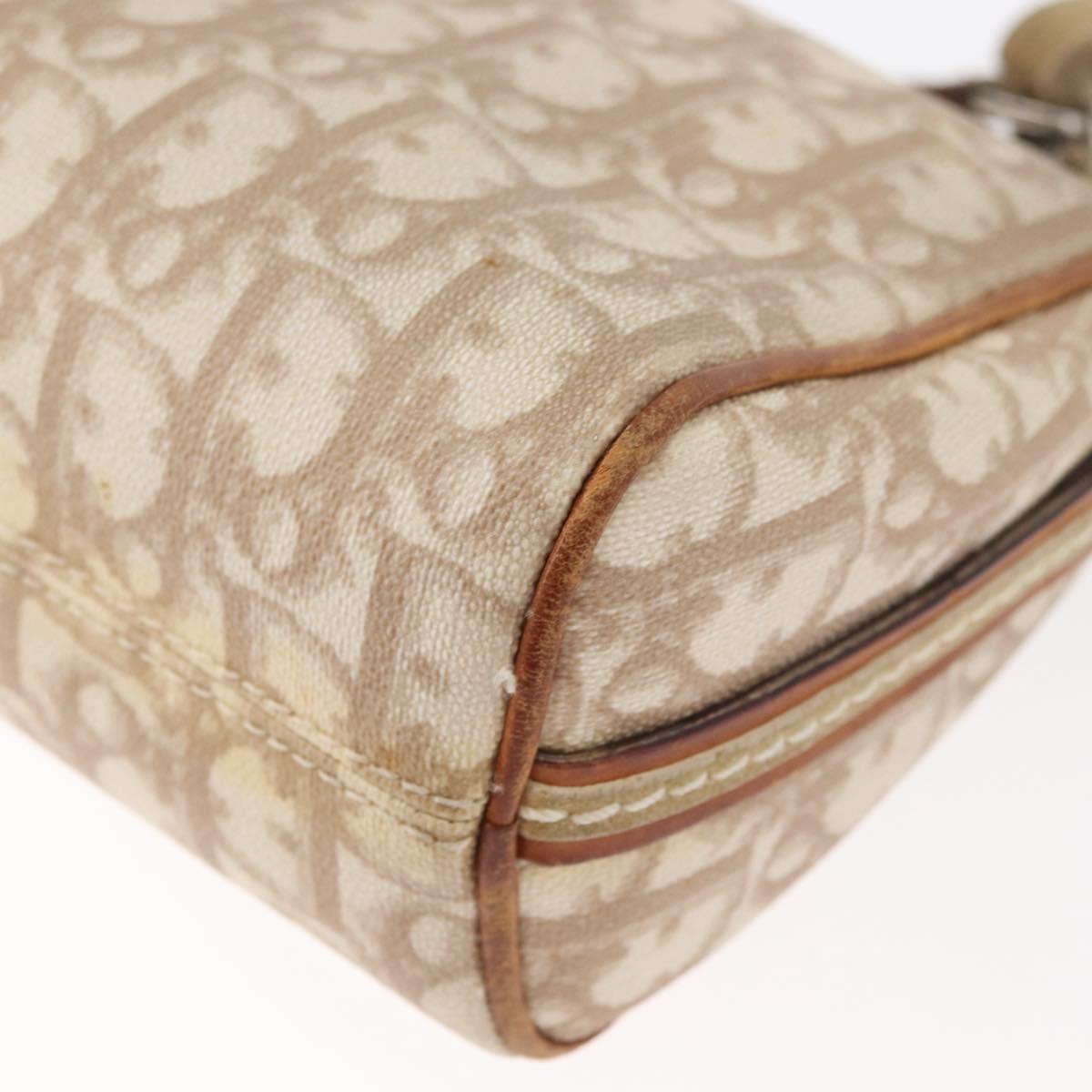 Christian Dior Trotter Canvas Romantic Shoulder Bag PVC Beige Silver Auth 177266