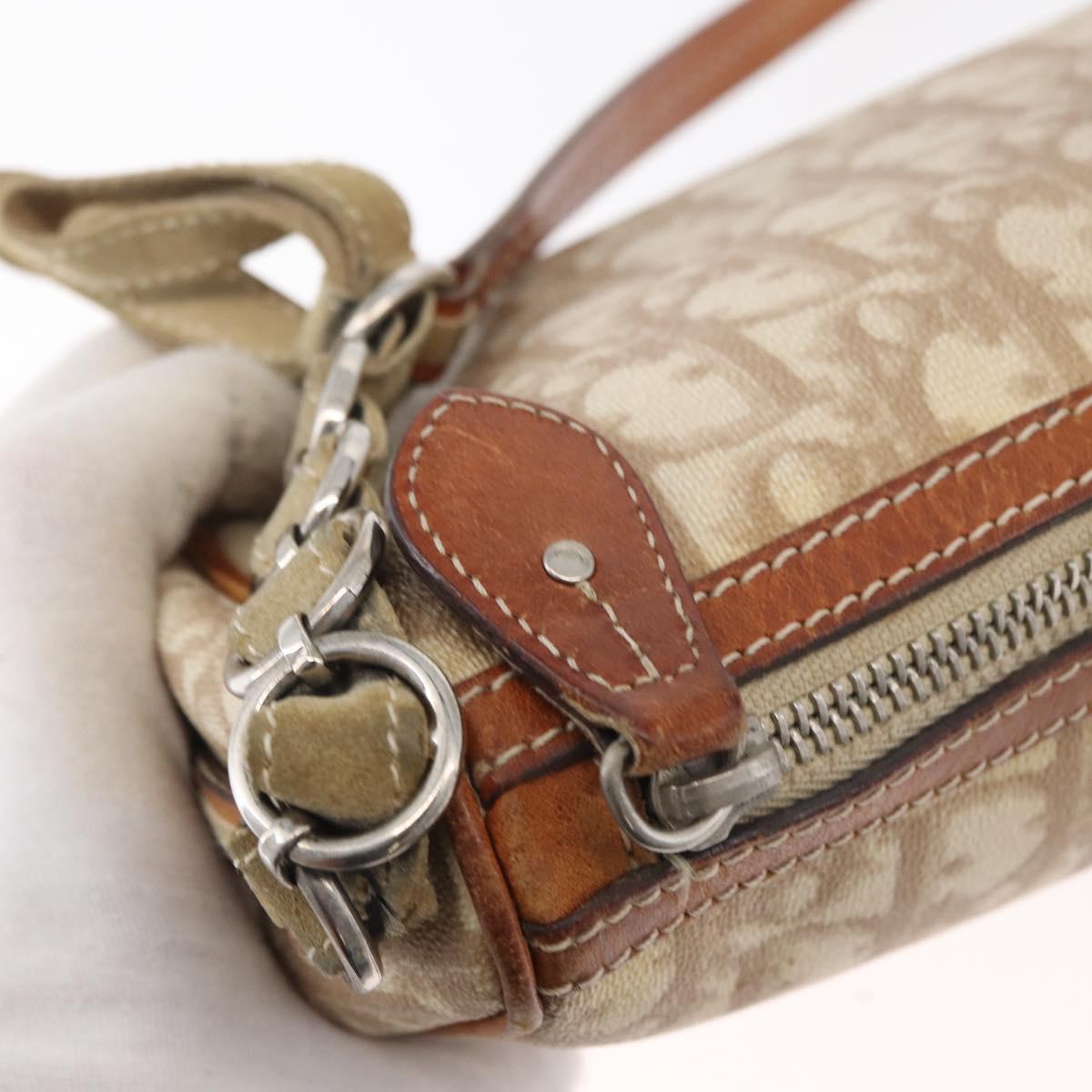 Christian Dior Trotter Canvas Romantic Shoulder Bag PVC Beige Silver Auth 177266