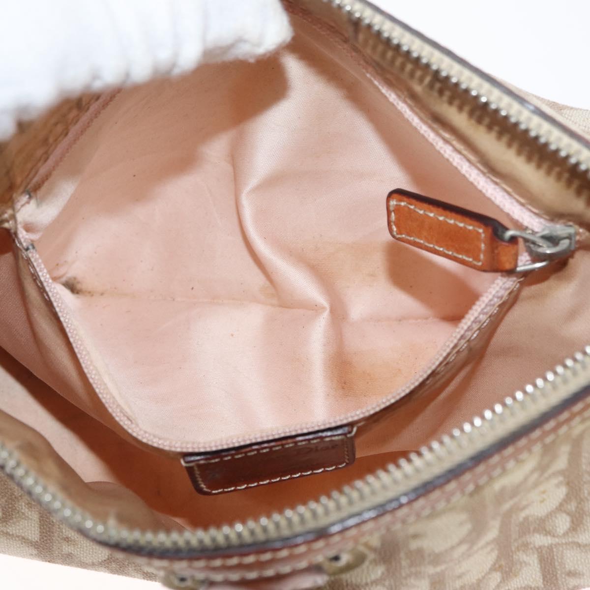 Christian Dior Trotter Canvas Romantic Shoulder Bag PVC Beige Silver Auth 177266