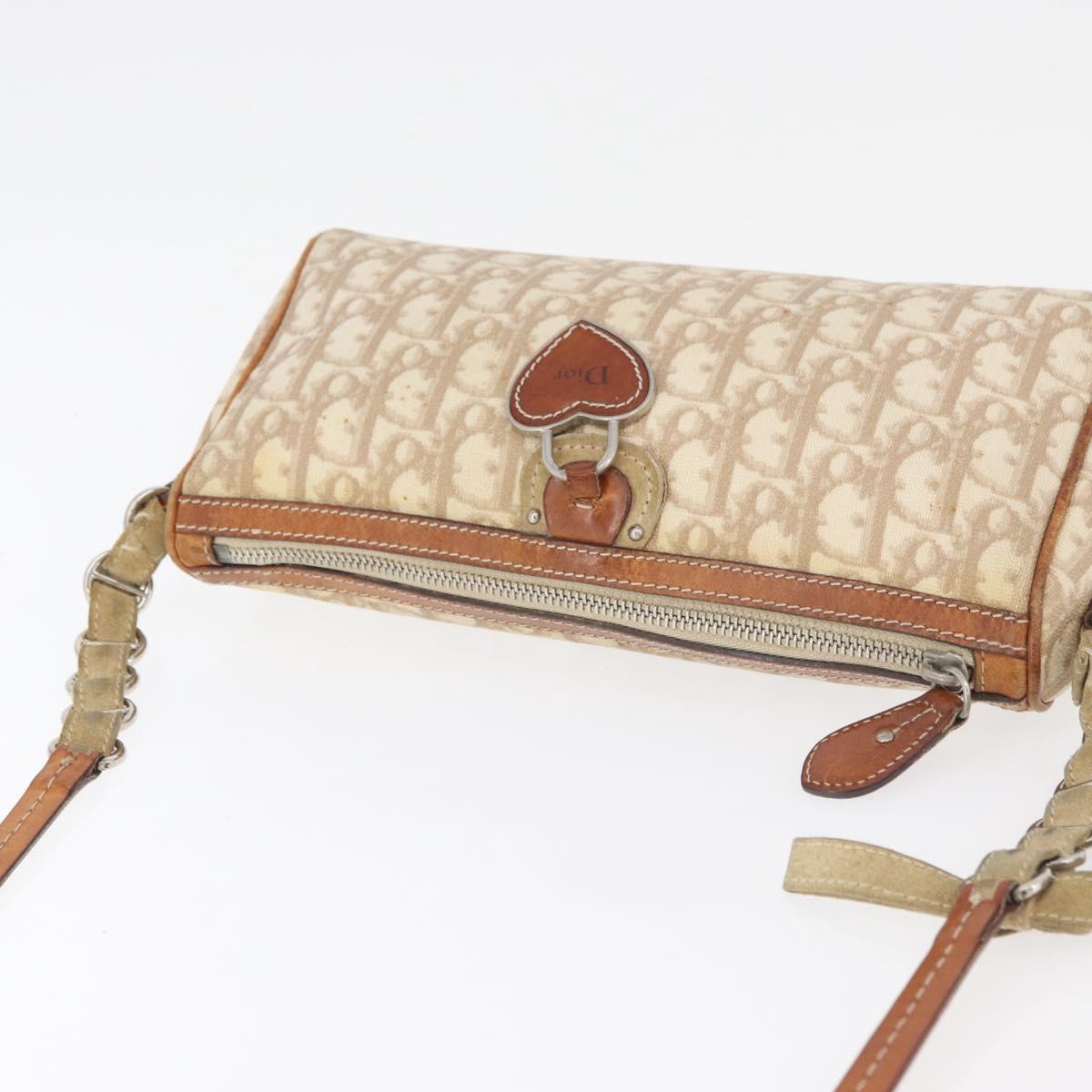 Christian Dior Trotter Canvas Romantic Shoulder Bag PVC Beige Silver Auth 177266
