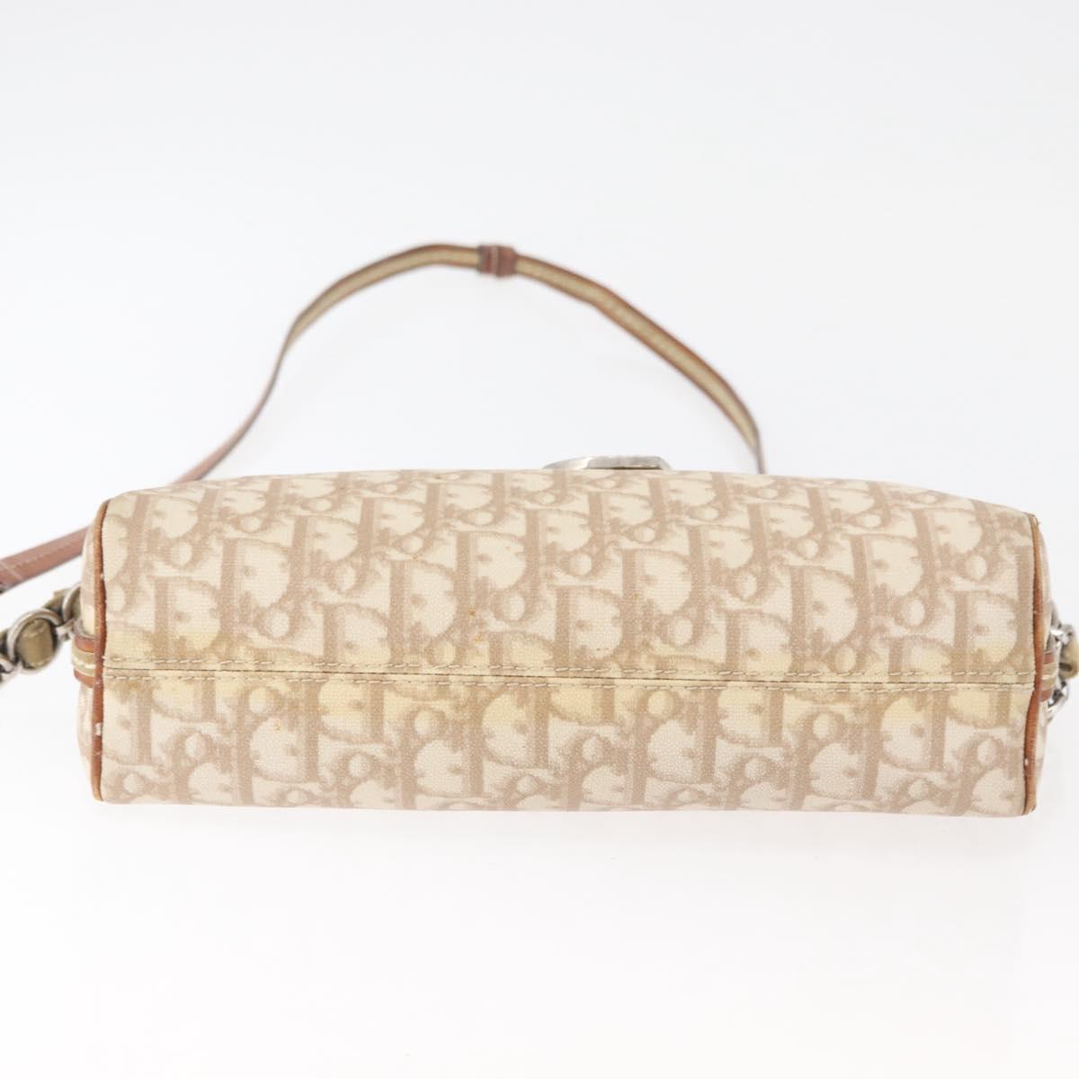 Christian Dior Trotter Canvas Romantic Shoulder Bag PVC Beige Silver Auth 177266