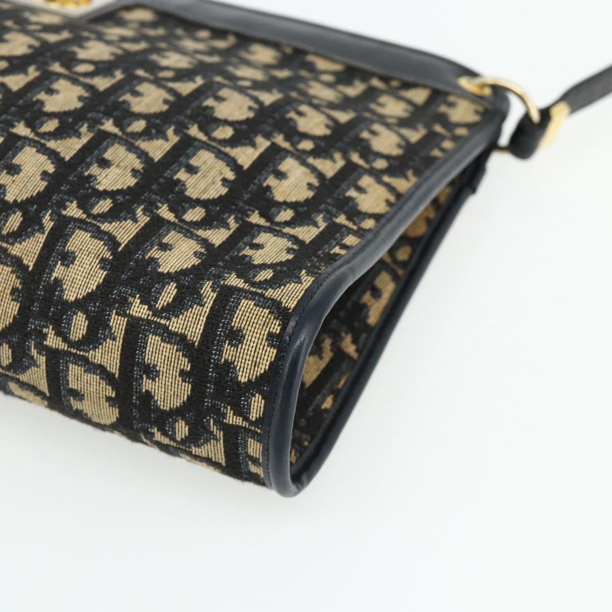 Christian Dior Trotter Canvas Shoulder Bag Navy Gold Auth 177267A