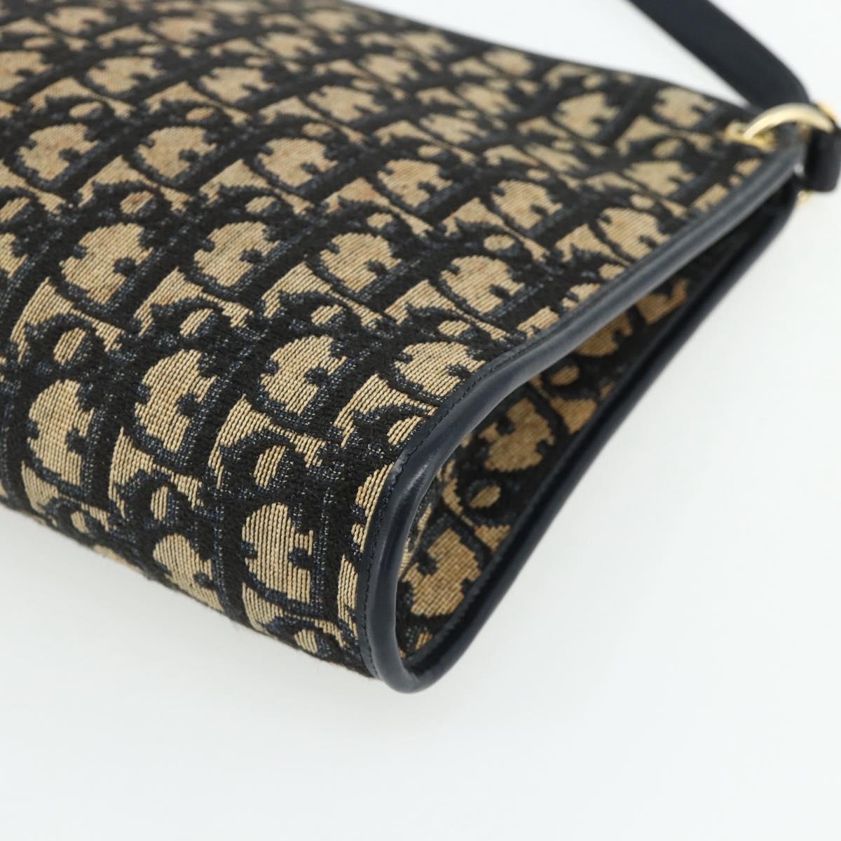 Christian Dior Trotter Canvas Shoulder Bag Navy Gold Auth 177267A