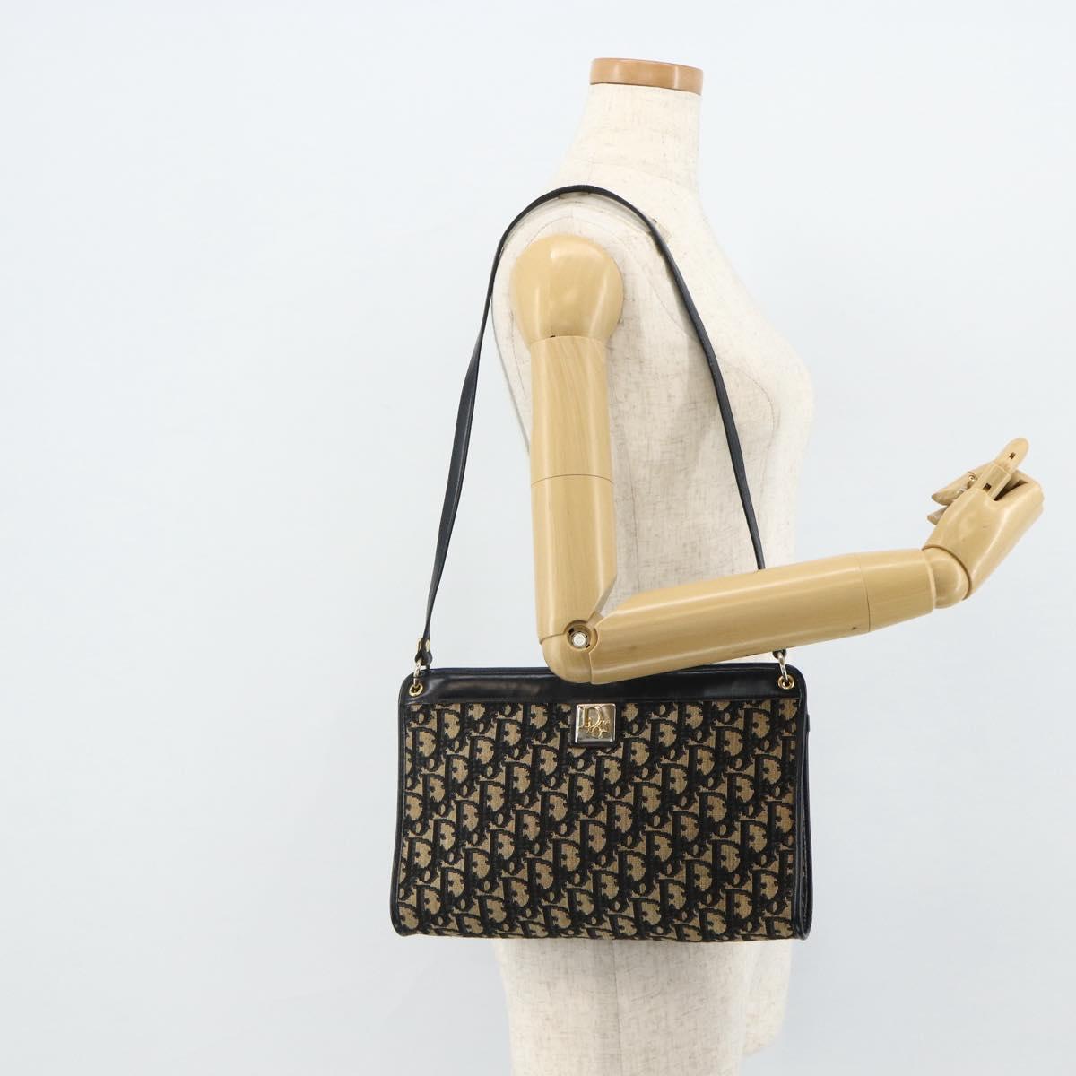 Christian Dior Trotter Canvas Shoulder Bag Navy Gold Auth 177267A