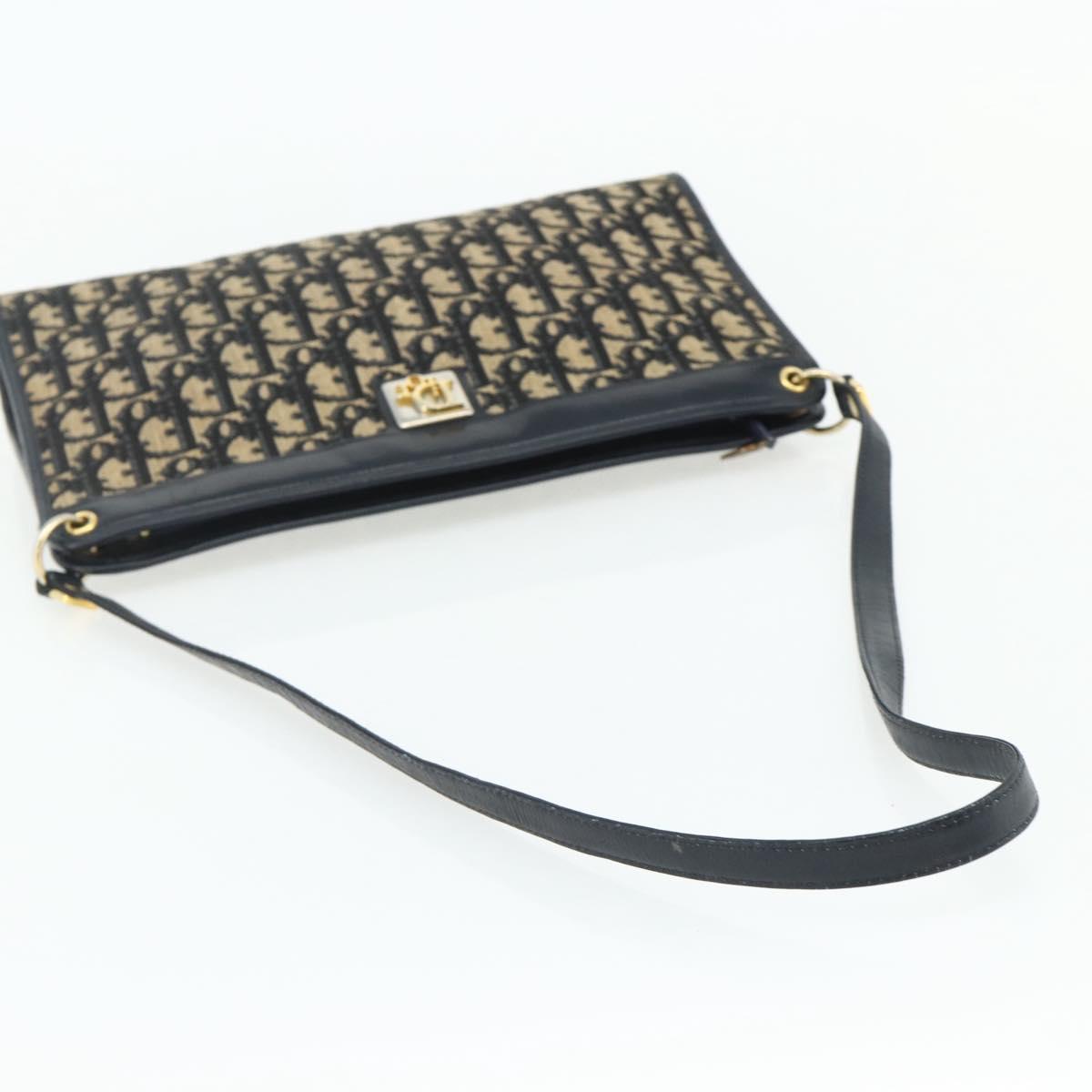 Christian Dior Trotter Canvas Shoulder Bag Navy Gold Auth 177267A