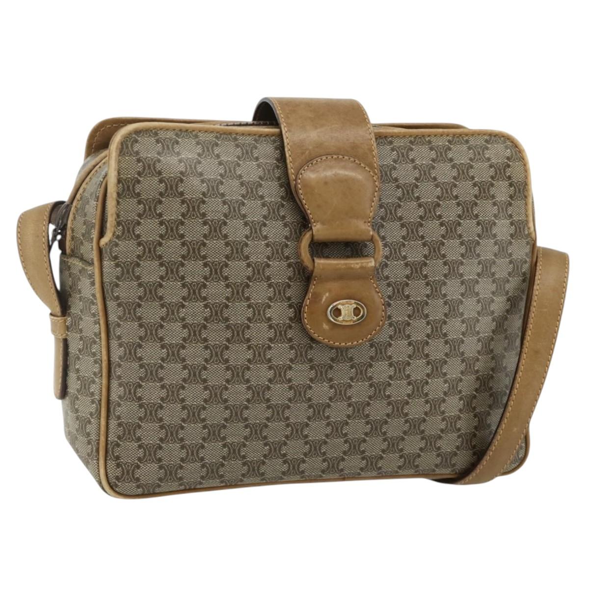 CELINE Macadam Canvas Shoulder Bag PVC Beige Gold Auth 177275A