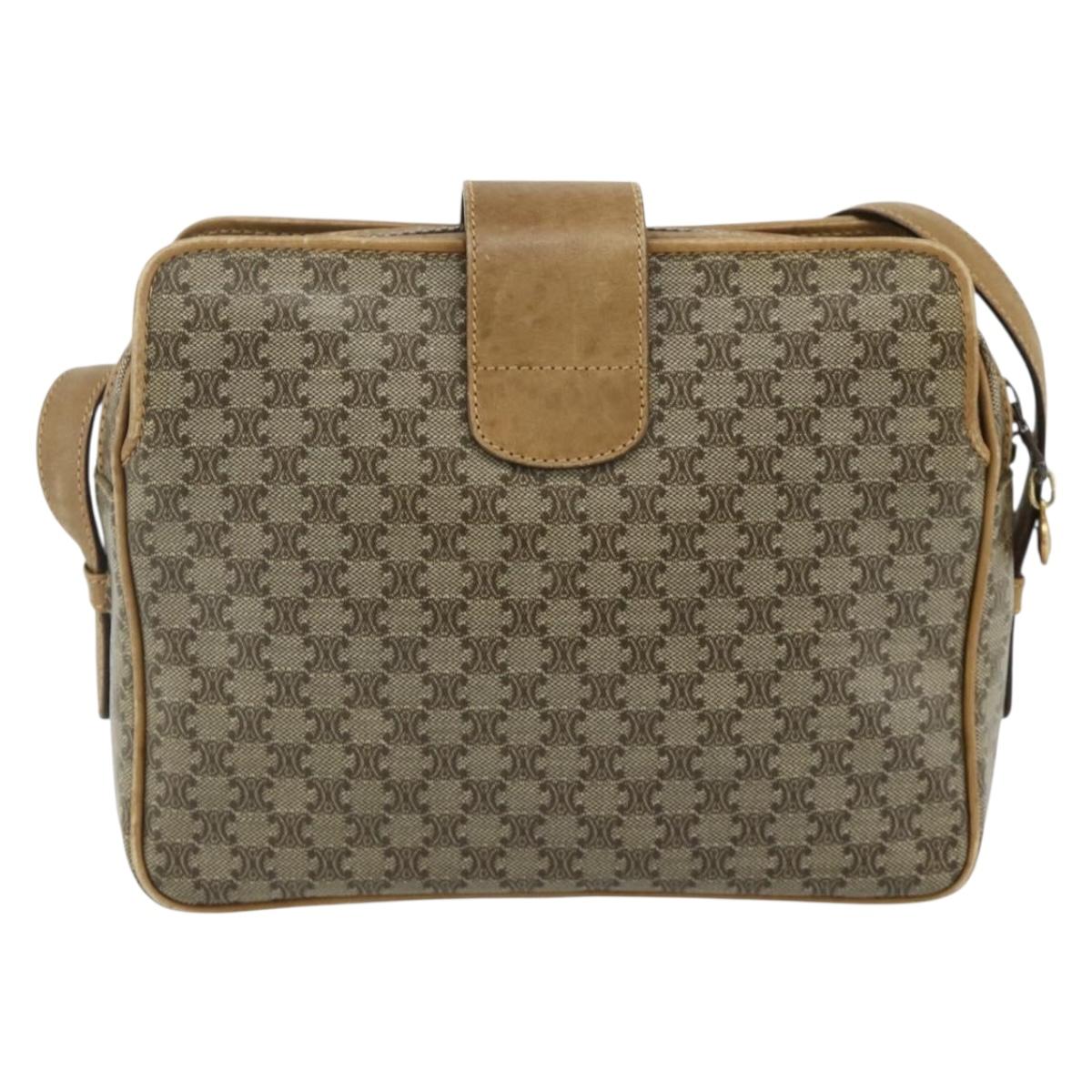 CELINE Macadam Canvas Shoulder Bag PVC Beige Gold Auth 177275A