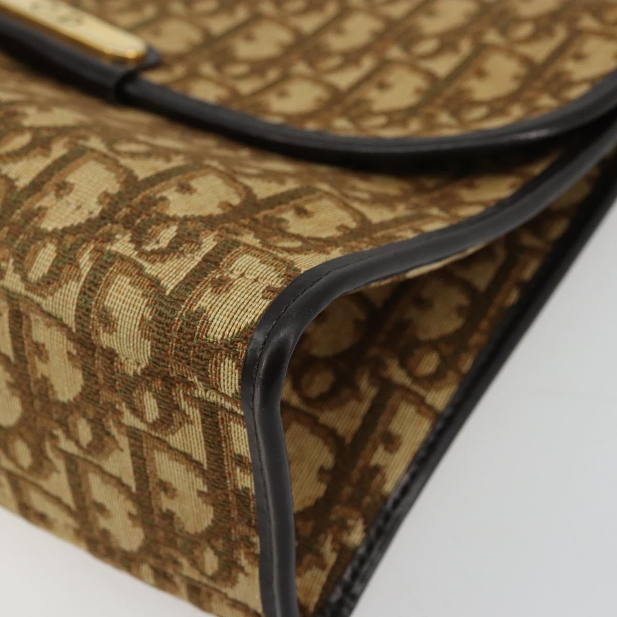 Christian Dior Trotter Canvas Shoulder Bag Beige Gold Auth 177276A