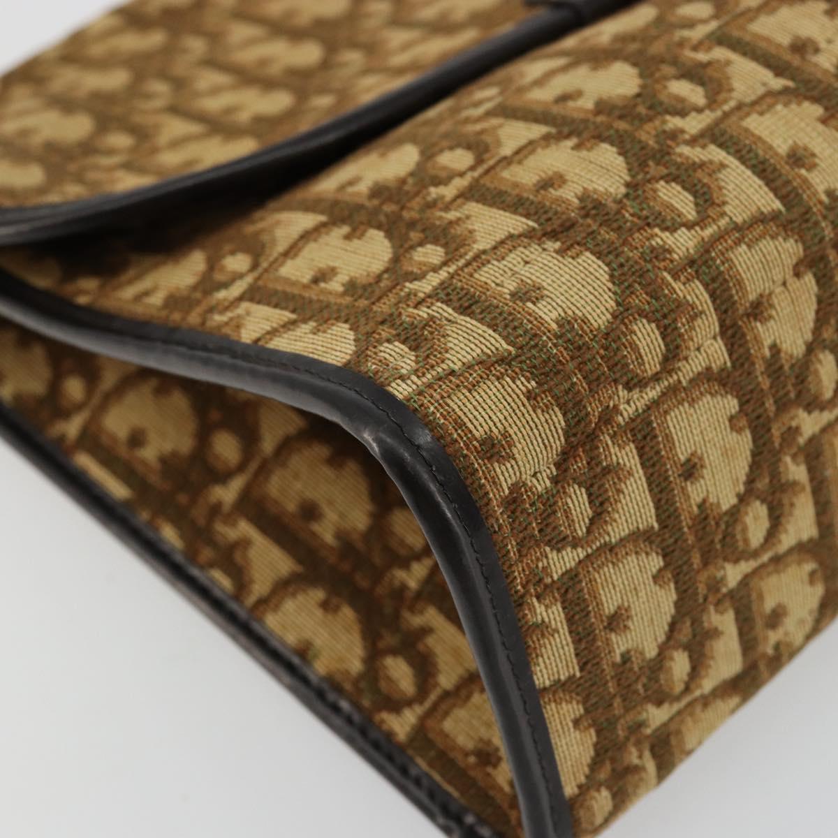 Christian Dior Trotter Canvas Shoulder Bag Beige Gold Auth 177276A