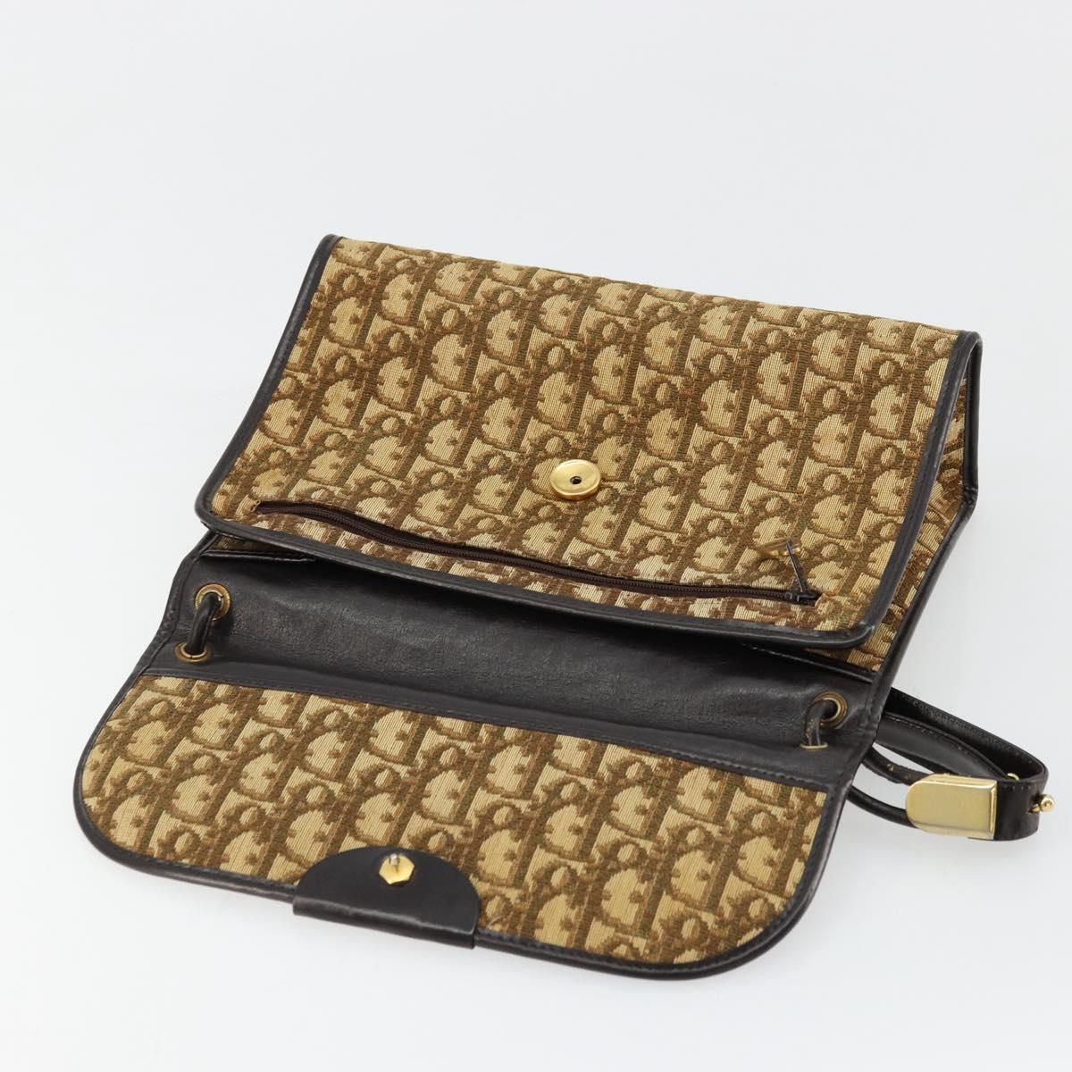 Christian Dior Trotter Canvas Shoulder Bag Beige Gold Auth 177276A