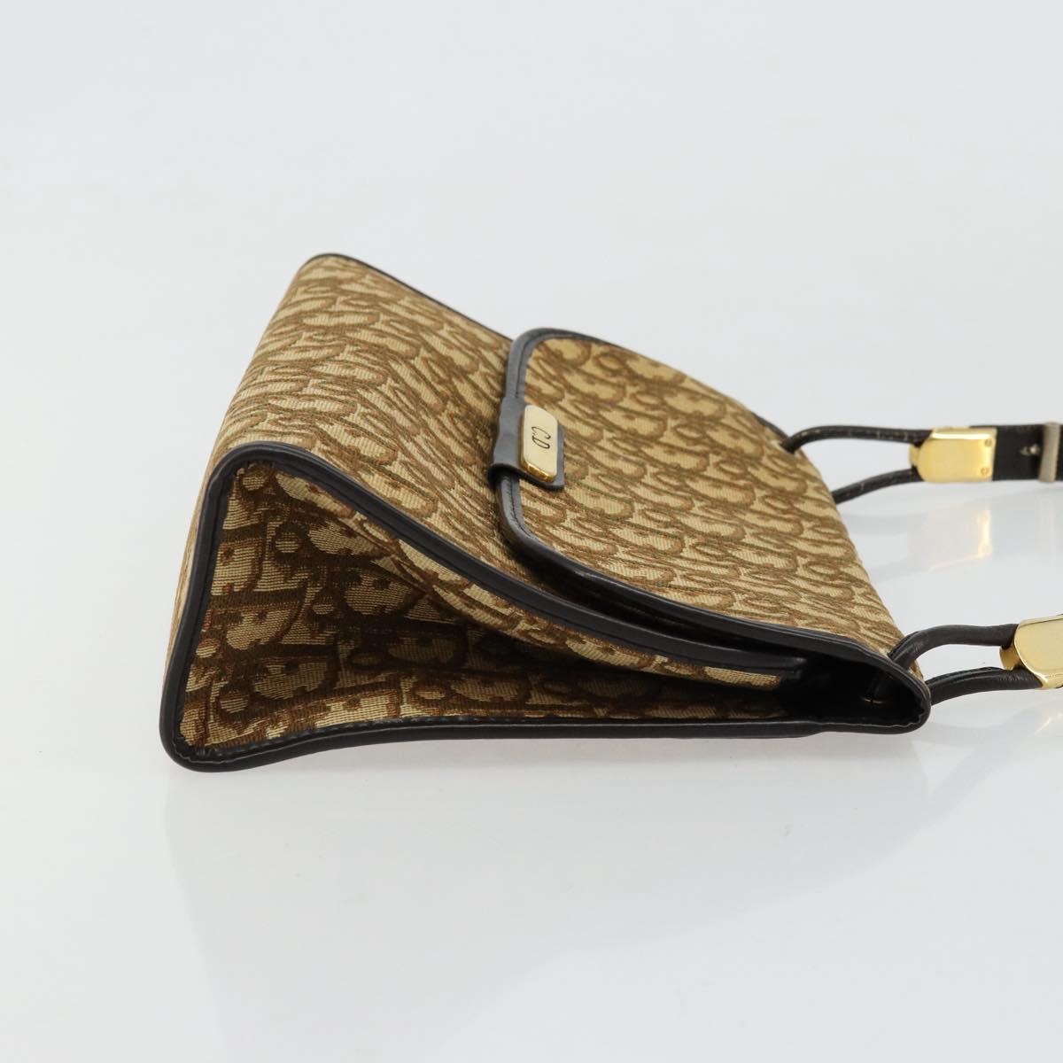 Christian Dior Trotter Canvas Shoulder Bag Beige Gold Auth 177276A